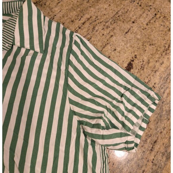 Jane + Delancey Button Down Shirt Women L Green Stripe Short Sleeve High Low Hem - Picture 11 of 13